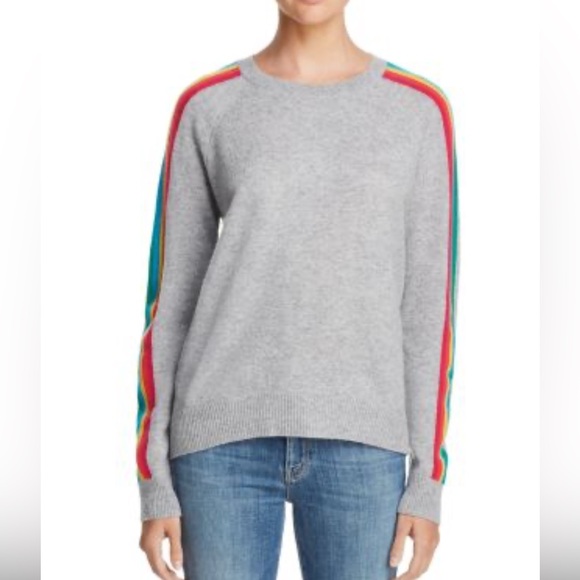 Alashan Cashmere Bowie Stripe Raglan Gray Cotton Cashmere Crewneck Sweater Large - Picture 3 of 7